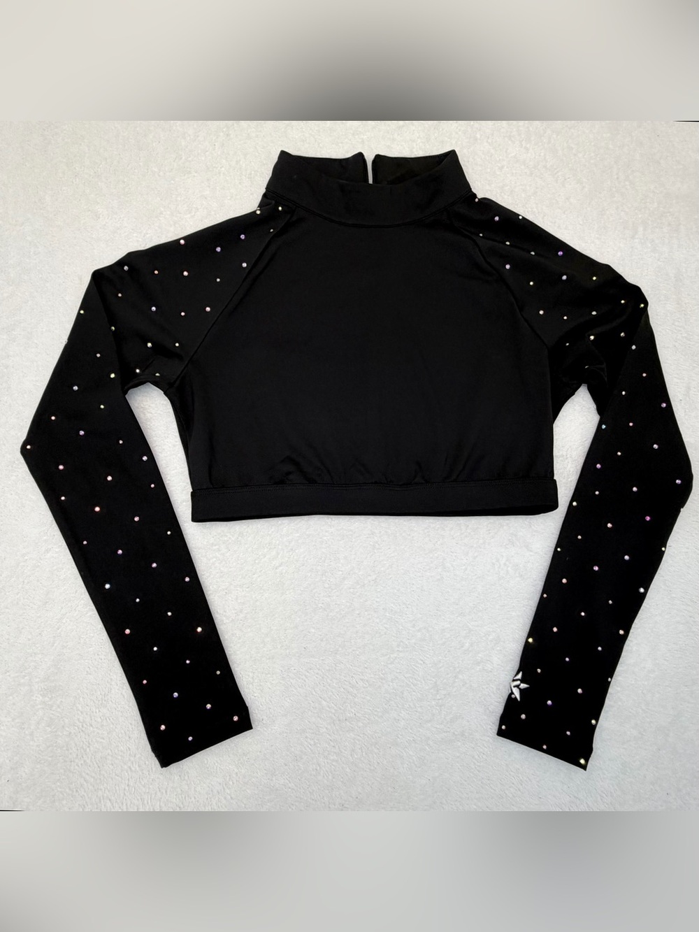 Rebel Athletic Black Crystal Rhinestone Long Sleeve Crop Top Adult Medium AM